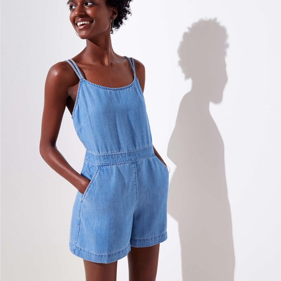 LOFT Dresses & Skirts - LOFT Petite Strappy Chambray Romper